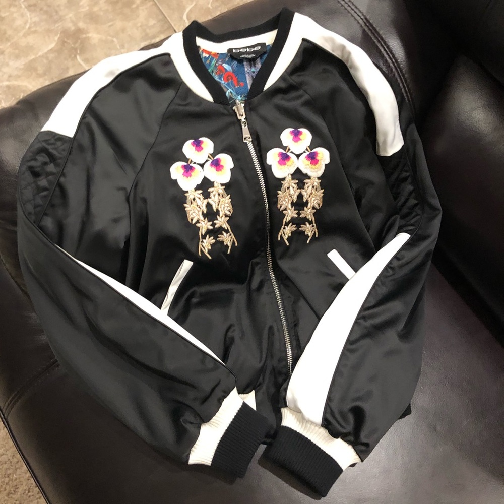 Bebe Satin Reversible Bomber Jacket